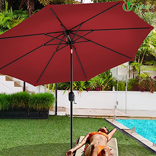 VOUNOT 9 FT Patio Umbrella Outdoor Garden Parasol Table Tilting Patio Parasol Umbrella, with Crank Handle, Protective Cover, 8 Sturdy Ribs, Red