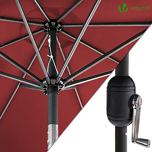 VOUNOT 9 FT Patio Umbrella Outdoor Garden Parasol Table Tilting Patio Parasol Umbrella, with Crank Handle, Protective Cover, 8 Sturdy Ribs, Red