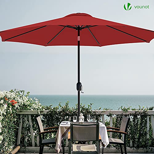 VOUNOT 9 FT Patio Umbrella Outdoor Garden Parasol Table Tilting Patio Parasol Umbrella, with Crank Handle, Protective Cover, 8 Sturdy Ribs, Red