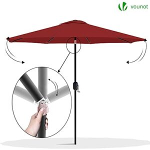 VOUNOT 9 FT Patio Umbrella Outdoor Garden Parasol Table Tilting Patio Parasol Umbrella, with Crank Handle, Protective Cover, 8 Sturdy Ribs, Red