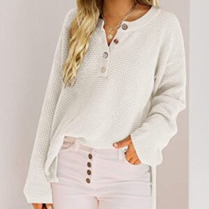 Saodimallsu Women's Oversized Sweaters Batwing Long Sleeve Loose V Neck Button Henley Tops Pullover Knit Jumper White