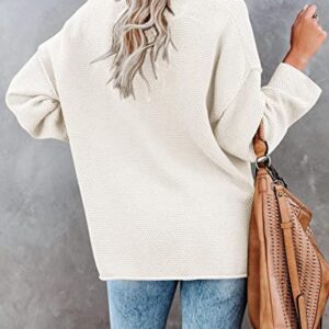 Saodimallsu Women's Oversized Sweaters Batwing Long Sleeve Loose V Neck Button Henley Tops Pullover Knit Jumper White