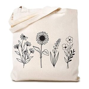 wildflower canvas tote bag flower lover funny reusable shopping bag with handles for student work 15.8 x 13.5 inches