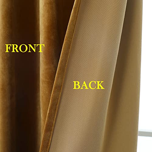 Timeper Velvet Curtains 84 inches - Retro Heavy Gold Blackout Velvet Curtains Drapes with Rod Pocket Back Tab Design Light Blocking Home Decoration for Living Room, Gold Brown, 52Wx 84L, 2 Panels