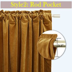 Timeper Velvet Curtains 84 inches - Retro Heavy Gold Blackout Velvet Curtains Drapes with Rod Pocket Back Tab Design Light Blocking Home Decoration for Living Room, Gold Brown, 52Wx 84L, 2 Panels