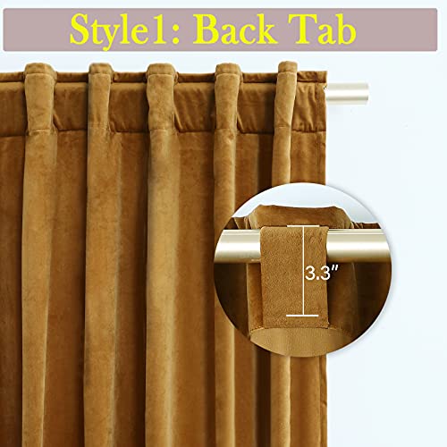 Timeper Velvet Curtains 84 inches - Retro Heavy Gold Blackout Velvet Curtains Drapes with Rod Pocket Back Tab Design Light Blocking Home Decoration for Living Room, Gold Brown, 52Wx 84L, 2 Panels