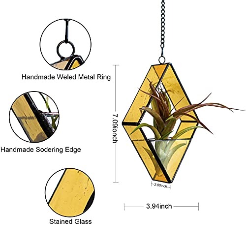 Stained Glass Terrariums Hanging, 2 Packs Geometric Window Planters with Chain for Windowsill Decor Small Succulent Tillandsia Glass Container Terrarium Minimalist Air Plant Holders