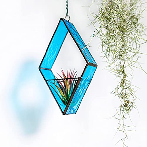 Stained Glass Terrariums Hanging, 2 Packs Geometric Window Planters with Chain for Windowsill Decor Small Succulent Tillandsia Glass Container Terrarium Minimalist Air Plant Holders