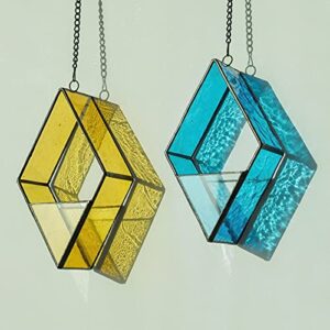 Stained Glass Terrariums Hanging, 2 Packs Geometric Window Planters with Chain for Windowsill Decor Small Succulent Tillandsia Glass Container Terrarium Minimalist Air Plant Holders