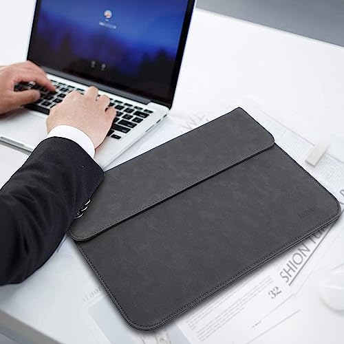 HYZUO 15-16 Inch Laptop Sleeve Compatible with MacBook Pro 16 M2/M1 Pro/Max A2780/A2485/A2141 2019-2023, MacBook Pro Retina 15 2012-2019, Faux Suede Leather Case with Pouch, Space Gray