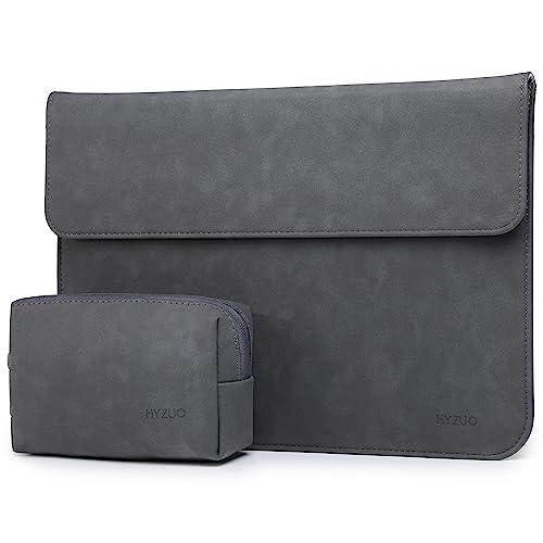 HYZUO 15-16 Inch Laptop Sleeve Compatible with MacBook Pro 16 M2/M1 Pro/Max A2780/A2485/A2141 2019-2023, MacBook Pro Retina 15 2012-2019, Faux Suede Leather Case with Pouch, Space Gray