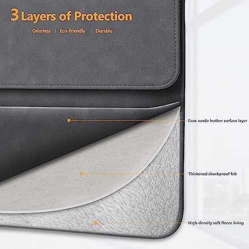 HYZUO 15-16 Inch Laptop Sleeve Compatible with MacBook Pro 16 M2/M1 Pro/Max A2780/A2485/A2141 2019-2023, MacBook Pro Retina 15 2012-2019, Faux Suede Leather Case with Pouch, Space Gray