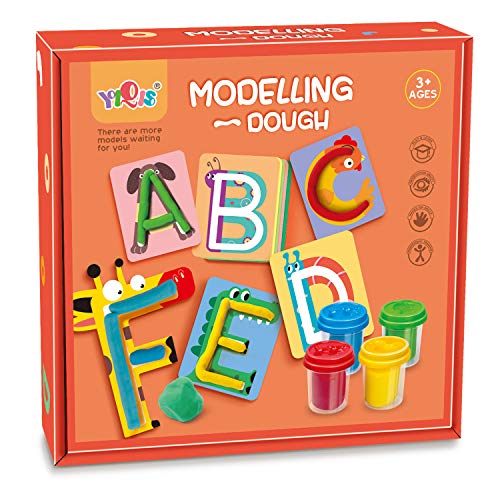 Dough Tools Alphabet A-Z 26 Modeling Dough Cards Learn Letters and Shapes with 4 Non-Toxic Compound Multi Colors Dough for Kids Gift Ages 3 Years and Up