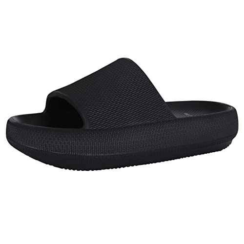 shevalues Pillow Soft Slide Sandals for Women Men Non-Slip Shower Shoes Bath Slippers Summer Beach Slides, Black 40-41