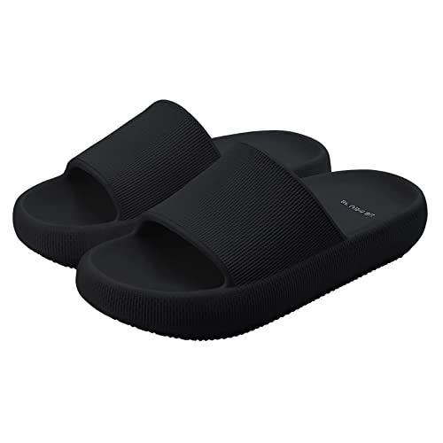 shevalues Pillow Soft Slide Sandals for Women Men Non-Slip Shower Shoes Bath Slippers Summer Beach Slides, Black 40-41