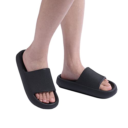 shevalues Pillow Soft Slide Sandals for Women Men Non-Slip Shower Shoes Bath Slippers Summer Beach Slides, Black 40-41