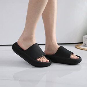 shevalues Pillow Soft Slide Sandals for Women Men Non-Slip Shower Shoes Bath Slippers Summer Beach Slides, Black 40-41