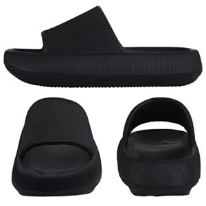 shevalues Pillow Soft Slide Sandals for Women Men Non-Slip Shower Shoes Bath Slippers Summer Beach Slides, Black 40-41