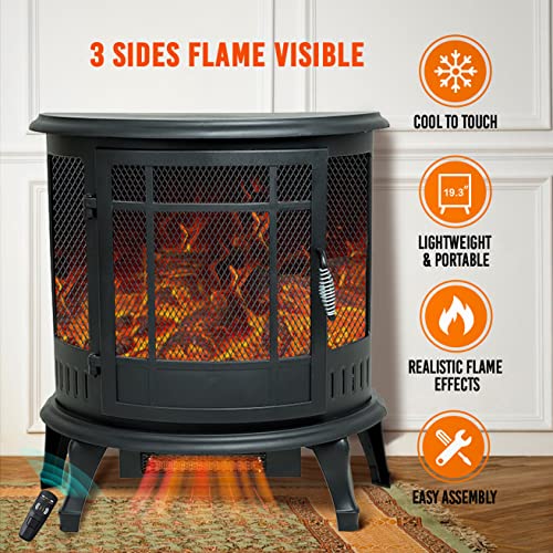 C-Hopetree 25 inch tall Portable Electric Wood Stove Fireplace with Flame Effect, Freestanding Indoor Space Heater with Remote