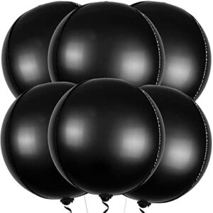 giant 22 inch matte black foil balloons - pack of 6 | black round balloons 360 degree 4d metallic black balloons | black birthday decorations | black metallic balloons, graduation decorations 2023