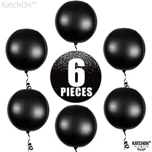 Giant 22 Inch Matte Black Foil Balloons - Pack of 6 | Black Round Balloons 360 Degree 4D Metallic Black Balloons | Black Birthday Decorations | Black Metallic Balloons, Graduation Decorations 2023