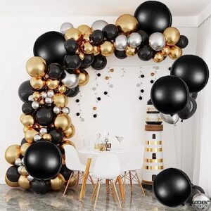 Giant 22 Inch Matte Black Foil Balloons - Pack of 6 | Black Round Balloons 360 Degree 4D Metallic Black Balloons | Black Birthday Decorations | Black Metallic Balloons, Graduation Decorations 2023