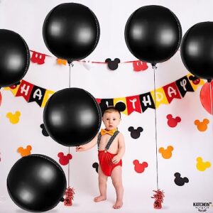 Giant 22 Inch Matte Black Foil Balloons - Pack of 6 | Black Round Balloons 360 Degree 4D Metallic Black Balloons | Black Birthday Decorations | Black Metallic Balloons, Graduation Decorations 2023