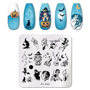 nail art stamping plates square fashion nail stamp plates diy image the halloween witch template print manicure salon design nails art tools (py-f31 halloween)