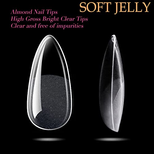 UNA GELLA Almond Fake Nails 504pcs Almond Press on Nails Pre-shape Almond Nails Tips for Full Cover Acrylic Almond Nails French False Nails For Nail Extension Nail Art, Home DIY Nail Salon 10 Sizes False Jelly Tips