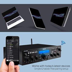 Pyle Wireless Bluetooth Power Amplifier System - 200W Dual Channel Sound Audio Stereo Receiver w/ USB, SD, AUX, MIC w/ Echo, Radio, LCD - For Home Theater Entertainment via RCA, Studio Use - PDA6BU.6