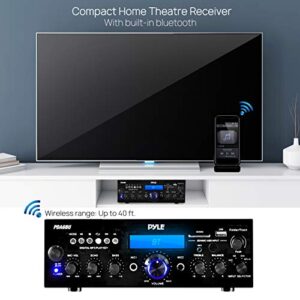 Pyle Wireless Bluetooth Power Amplifier System - 200W Dual Channel Sound Audio Stereo Receiver w/ USB, SD, AUX, MIC w/ Echo, Radio, LCD - For Home Theater Entertainment via RCA, Studio Use - PDA6BU.6