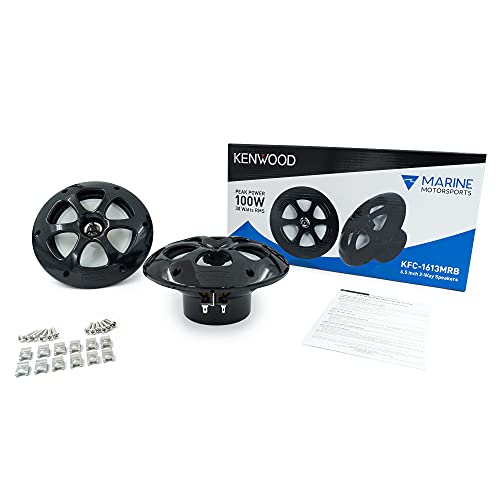 Kenwood KFC-1613MRB/W 6.5 Inch 2 Way Coaxial Waterproof Marine/Motorsports/Car Speakers, Pair, 4 Ohm, 100 Peak Watts (Black)