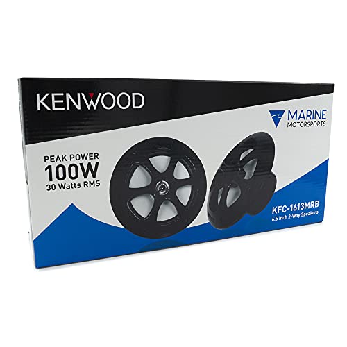 Kenwood KFC-1613MRB/W 6.5 Inch 2 Way Coaxial Waterproof Marine/Motorsports/Car Speakers, Pair, 4 Ohm, 100 Peak Watts (Black)