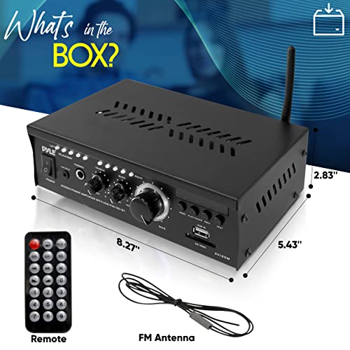 Pyle Bluetooth Mini Stereo Power Amplifier - 2x120W Dual Channel Sound Audio Receiver Entertainment w/Remote, for Amplified Speakers, CD DVD, MP3, Theater via 3.5mm RCA Input, Studio Use - PCAU48BT.5