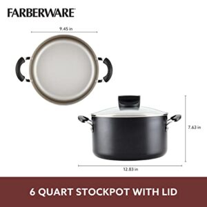 Farberware Smart Control Nonstick Stock Pot/Stockpot with Lid, 6 Quart, Black
