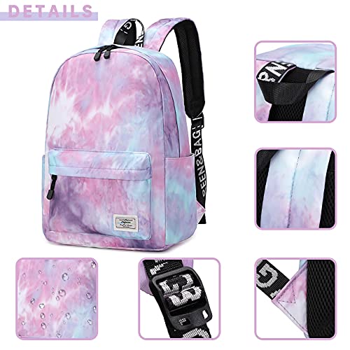 mygreen Lightweight Water Resistant Backpacks for Teen Girls School Backpack with Lunch Bag Tie Dye Ink Purple