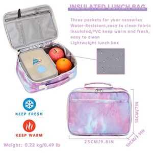 mygreen Lightweight Water Resistant Backpacks for Teen Girls School Backpack with Lunch Bag Tie Dye Ink Purple