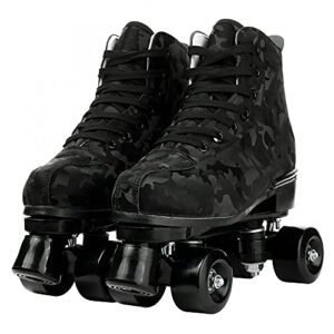 womens roller skates classic high-top roller skates four-wheel roller skates shiny camouflage roller skates for adult youth boys girls outdoor with shoes bag (black camo,41-us:9)