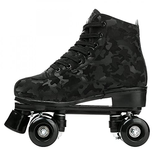 Womens Roller Skates Classic High-top Roller Skates Four-Wheel Roller Skates Shiny Camouflage Roller Skates for Adult Youth Boys Girls Outdoor with Shoes Bag (Black camo,41-US:9)