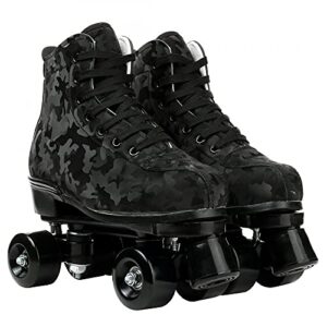 Womens Roller Skates Classic High-top Roller Skates Four-Wheel Roller Skates Shiny Camouflage Roller Skates for Adult Youth Boys Girls Outdoor with Shoes Bag (Black camo,41-US:9)