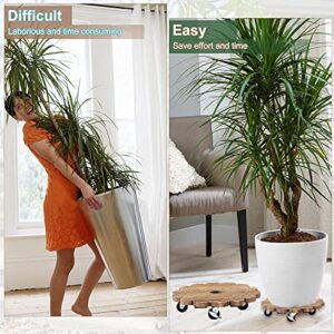 Melody House Plant Caddy, 12 Inch Plant Stand with Wheels, Indoor Round Wood Rolling Plant Dolly, 2 Pack
