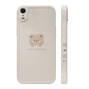 ownest compatible for iphone xr case cute painted design brown bear with cheeks for women girls fashion slim soft flexible tpu rubber for iphone xr-beige