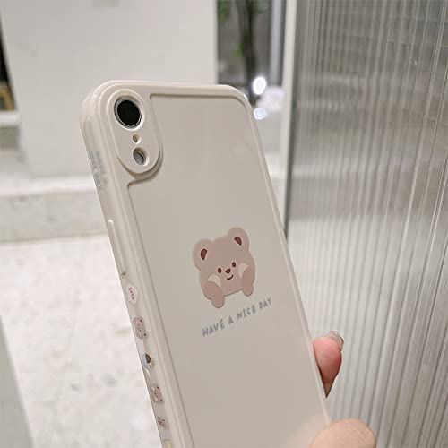 Ownest Compatible for iPhone XR Case Cute Painted Design Brown Bear with Cheeks for Women Girls Fashion Slim Soft Flexible TPU Rubber for iPhone XR-Beige