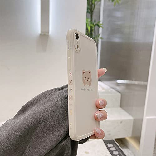 Ownest Compatible for iPhone XR Case Cute Painted Design Brown Bear with Cheeks for Women Girls Fashion Slim Soft Flexible TPU Rubber for iPhone XR-Beige