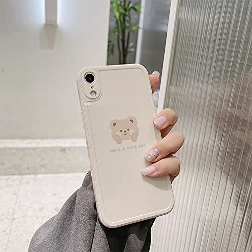 Ownest Compatible for iPhone XR Case Cute Painted Design Brown Bear with Cheeks for Women Girls Fashion Slim Soft Flexible TPU Rubber for iPhone XR-Beige