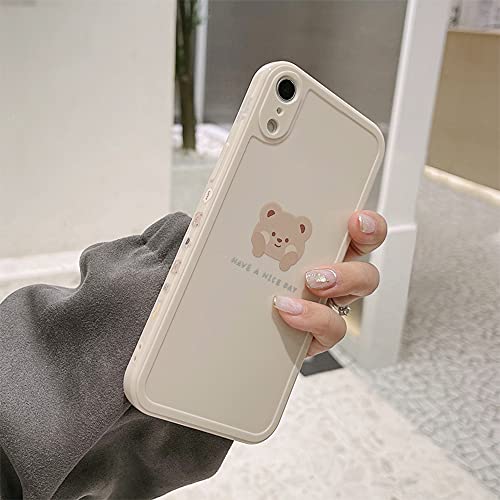 Ownest Compatible for iPhone XR Case Cute Painted Design Brown Bear with Cheeks for Women Girls Fashion Slim Soft Flexible TPU Rubber for iPhone XR-Beige