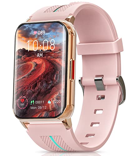 Smart Watch for Android iOS Phones,1.57 inch Full Touch Screen Fitness Tracker with Heart Rate & Blood Oxygen Monitoring IP68 Waterproof Smart Watches for Men Women (Pink)