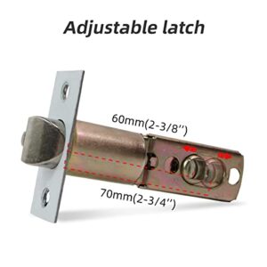 TooCust Square Front Door Handle with Lock, Heavy Duty Door Lock with Key, Brushed Nickel Door Levers with Adjustable Latch, Front Door Lock for Exterior/Interior, Left/Right Hand Reversible