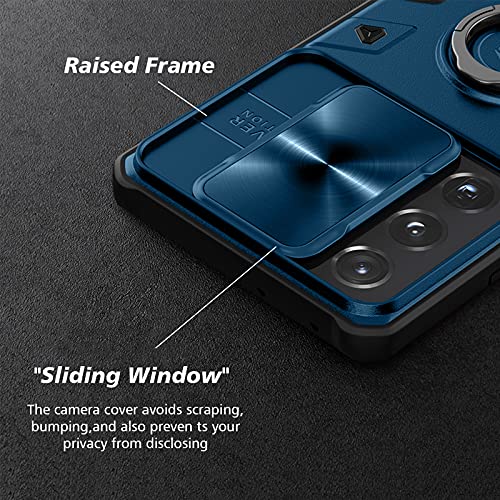 CloudValley for Galaxy S21 Ultra Case with Camera Cover & Kickstand, Slide Lens Protection+360° Rotate Ring Stand, Impact-Resistant, Shockproof, Protective Bumper Case for Samsung S21 Ultra 5G, Blue