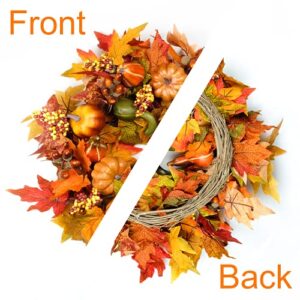 HomeKaren Fall Wreaths for Front Door 22 inch, Fall Door Wreath with Pumpkin, Maple Leaves Autumn Thanksgiving Harvest Festival Decorations Indoor and Outdoor